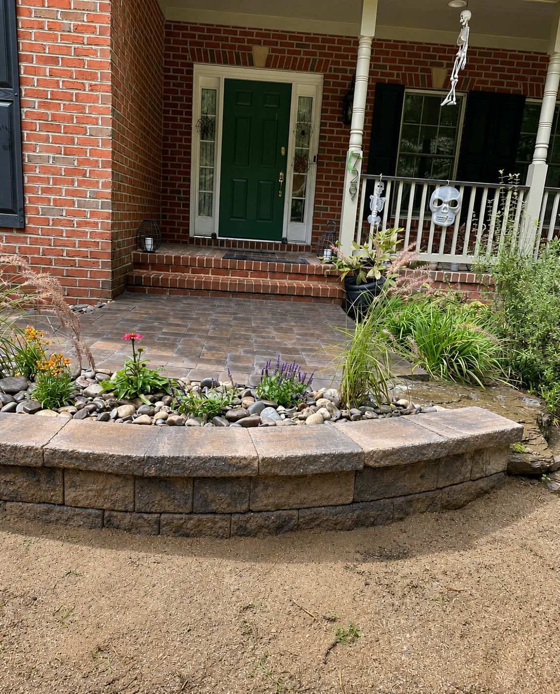 Paver patio and stone wall